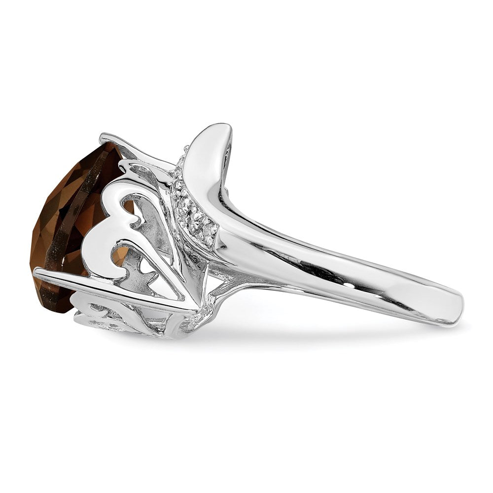 Sterling Silver Rhodium Smoky Quartz & Diamond Ring (Size 7 Only)