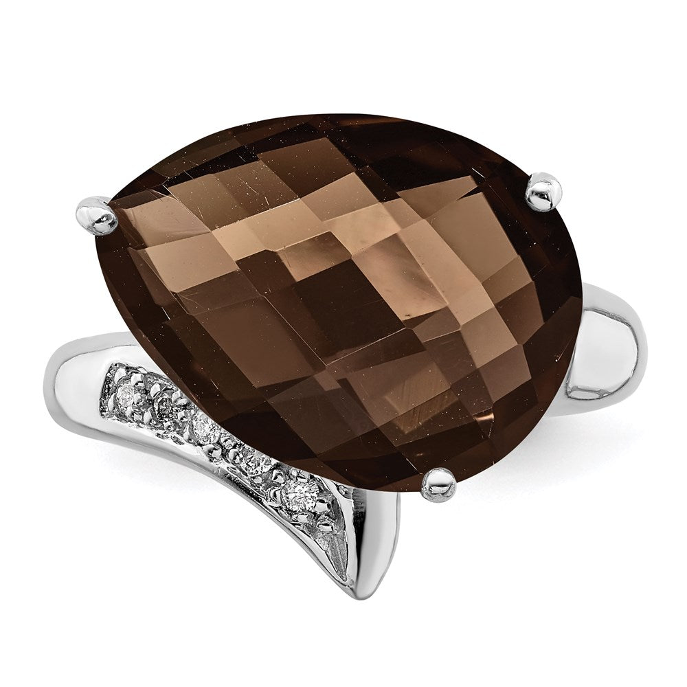Sterling Silver Rhodium Smoky Quartz & Diamond Ring (Size 7 Only)