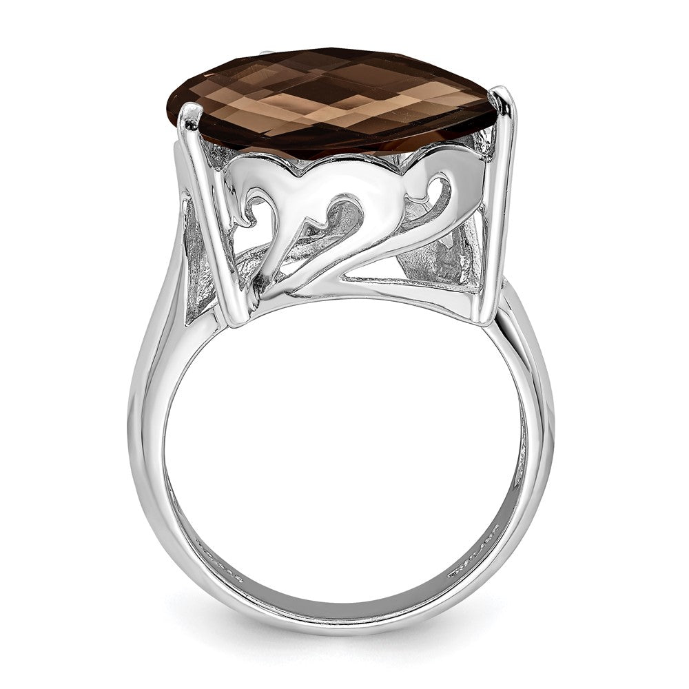 Sterling Silver Rhodium Smoky Quartz & Diamond Ring (Size 7 Only)