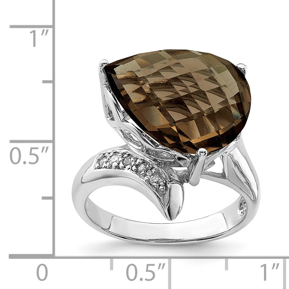 Sterling Silver Rhodium Smoky Quartz & Diamond Ring (Size 7 Only)