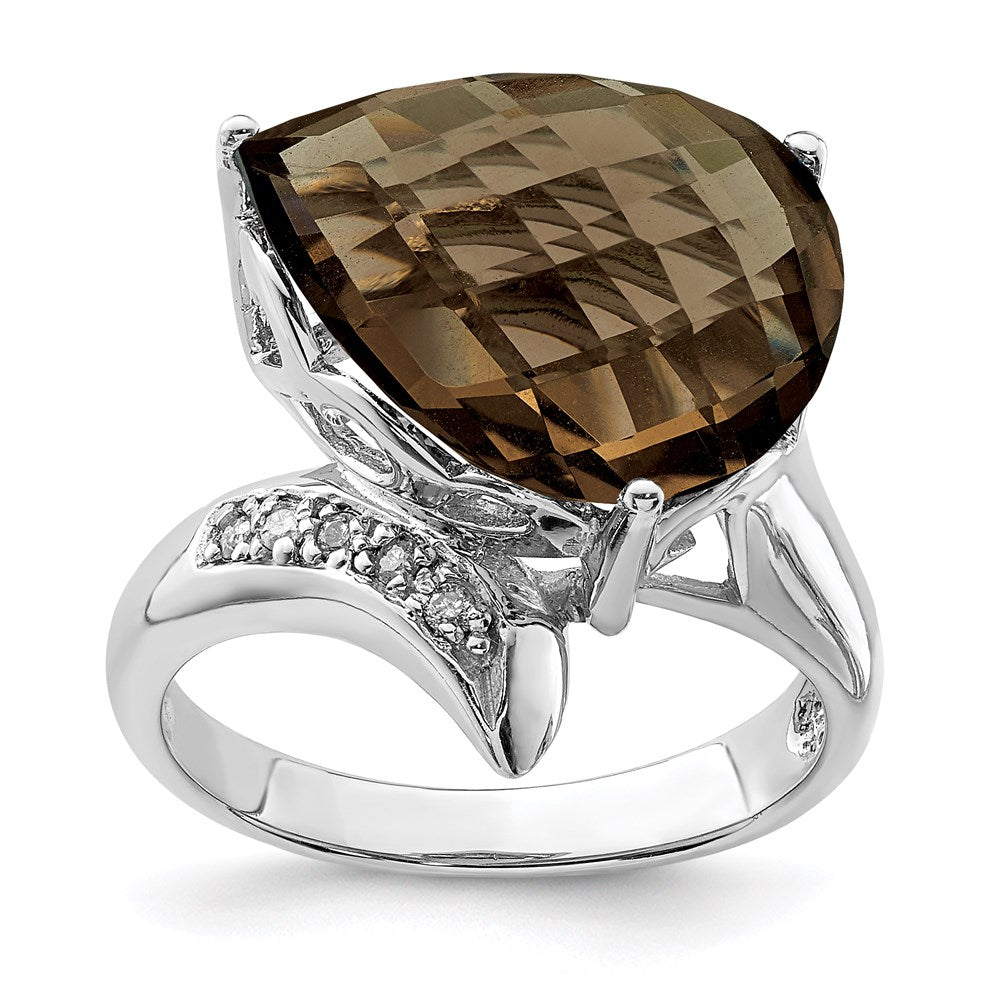 Sterling Silver Rhodium Smoky Quartz & Diamond Ring (Size 7 Only)