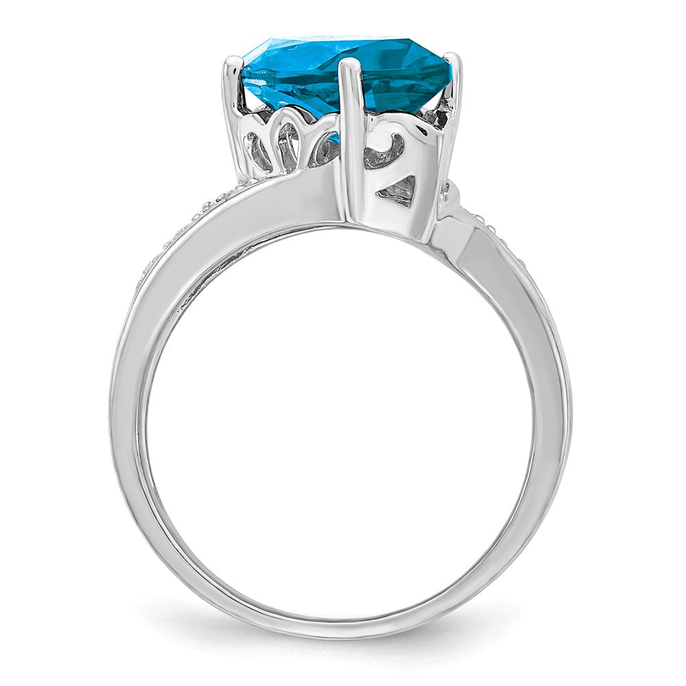 Sterling Silver Rhodium Blue Topaz & Diamond Ring (Size 7 Only)