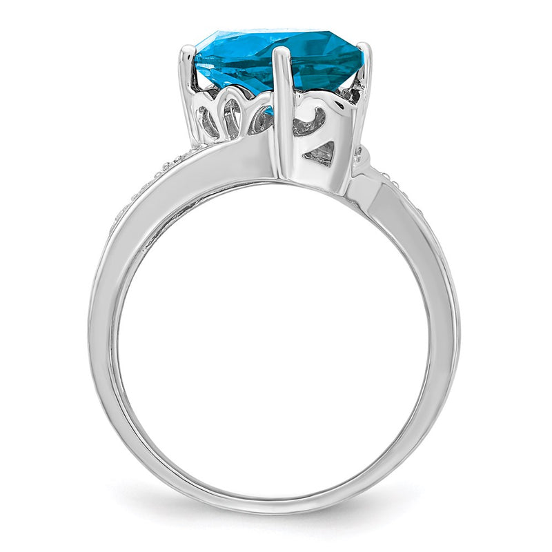 Sterling Silver Rhodium Blue Topaz & Diamond Ring (Size 7 Only)