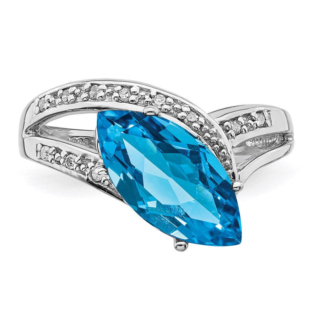 Sterling Silver Rhodium Blue Topaz & Diamond Ring (Size 7 Only)