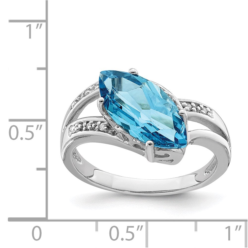 Sterling Silver Rhodium Blue Topaz & Diamond Ring (Size 7 Only)