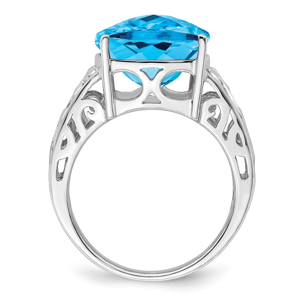 Sterling Silver Rhodium Checker Cut Blue Topaz Ring (Size 7 Only)