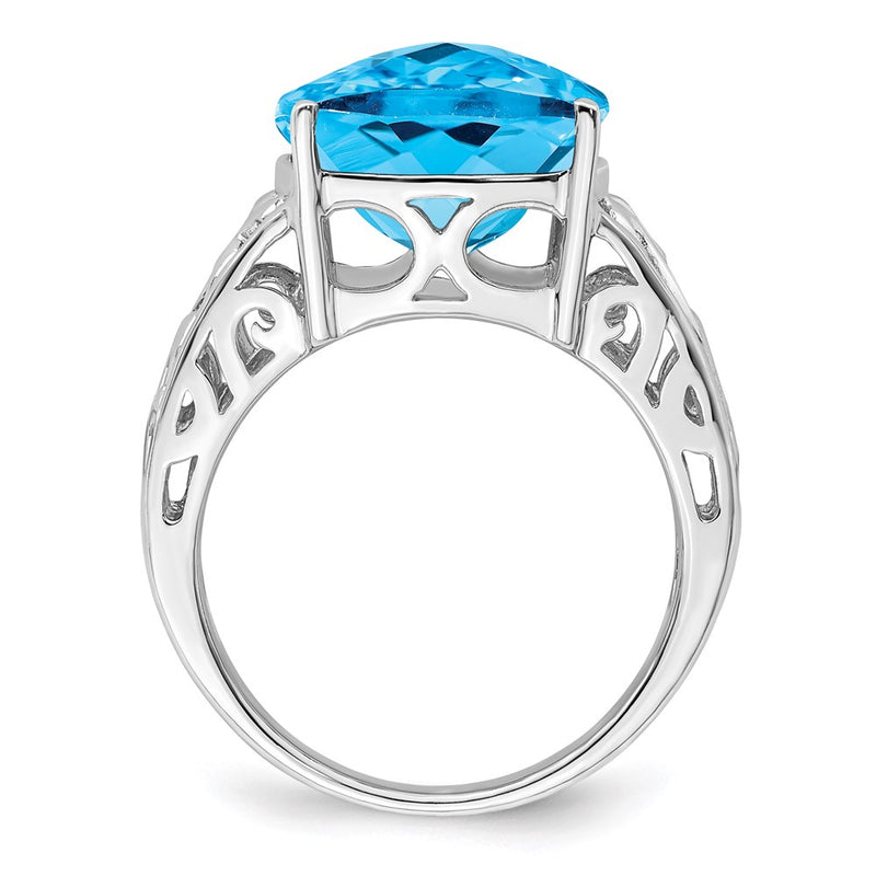 Sterling Silver Rhodium Checker Cut Blue Topaz Ring (Size 7 Only)