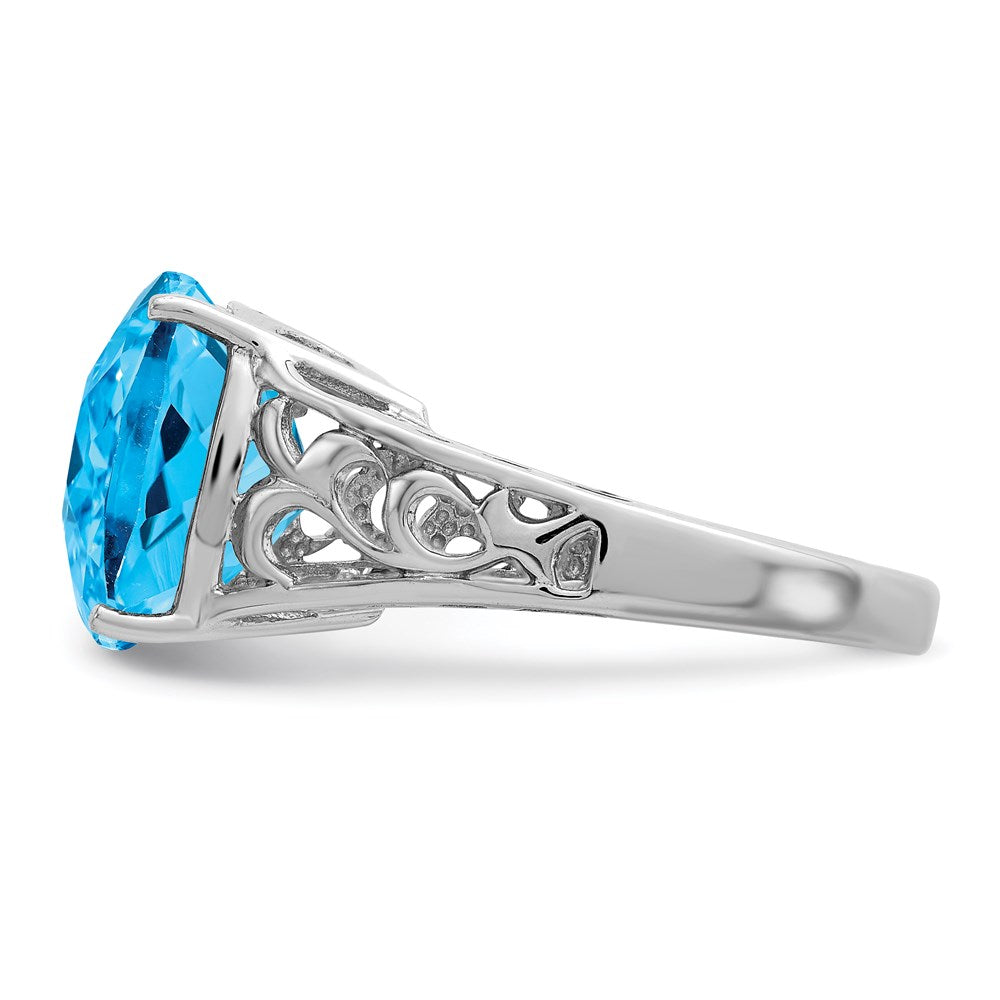 Sterling Silver Rhodium Checker Cut Blue Topaz Ring (Size 7 Only)