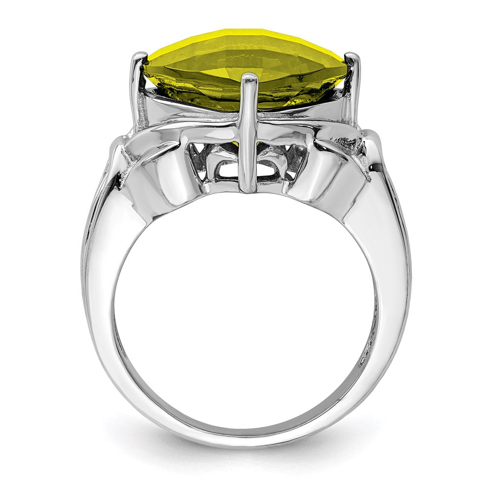 Sterling Silver Rhodium Checker Cut Lemon Quartz Ring (Size 7 Only)