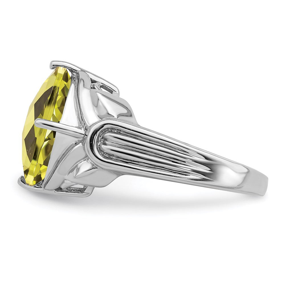 Sterling Silver Rhodium Checker Cut Lemon Quartz Ring (Size 7 Only)
