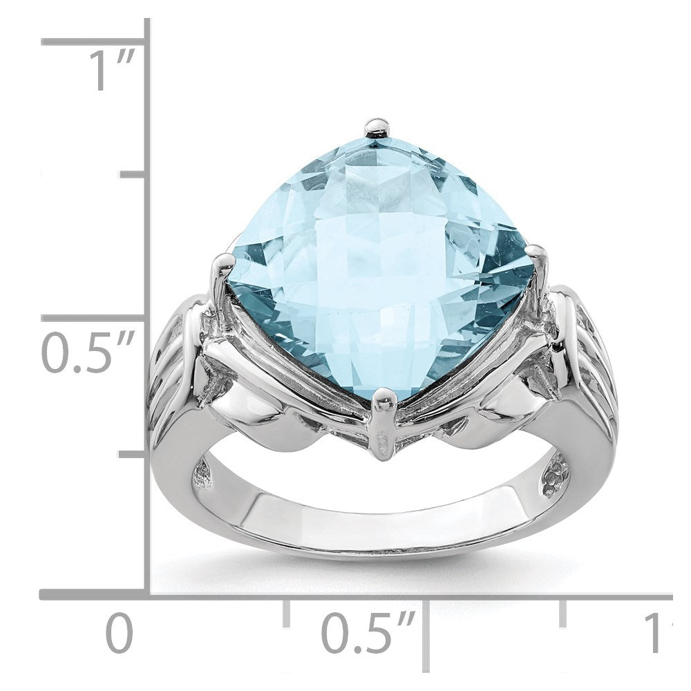 Sterling Silver Rhodium Checker Cut Sky Blue Topaz Ring (Size 7 Only)
