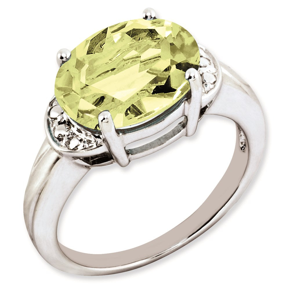 Sterling Silver Rhodium Plated Oval Lemon Quartz Ring (Size 7 Only)