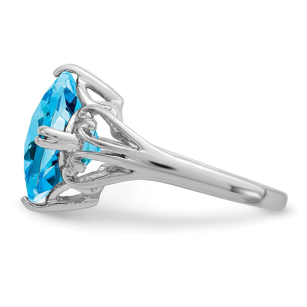 Sterling Silver Rhodium Checker Cut Blue Topaz Ring (Size 7 Only)