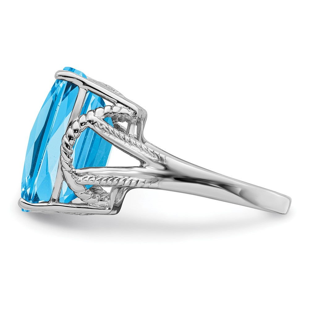 Sterling Silver Rhodium Checker Cut Blue Topaz Ring (Size 9 Only)