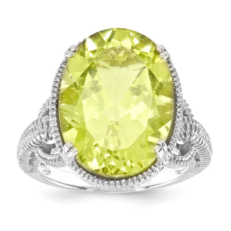 Sterling Silver Rhodium Plated Lemon Quartz Ring (Size 9 Only)