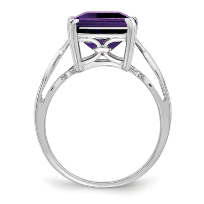Sterling Silver Rhodium Plated Amethyst Ring