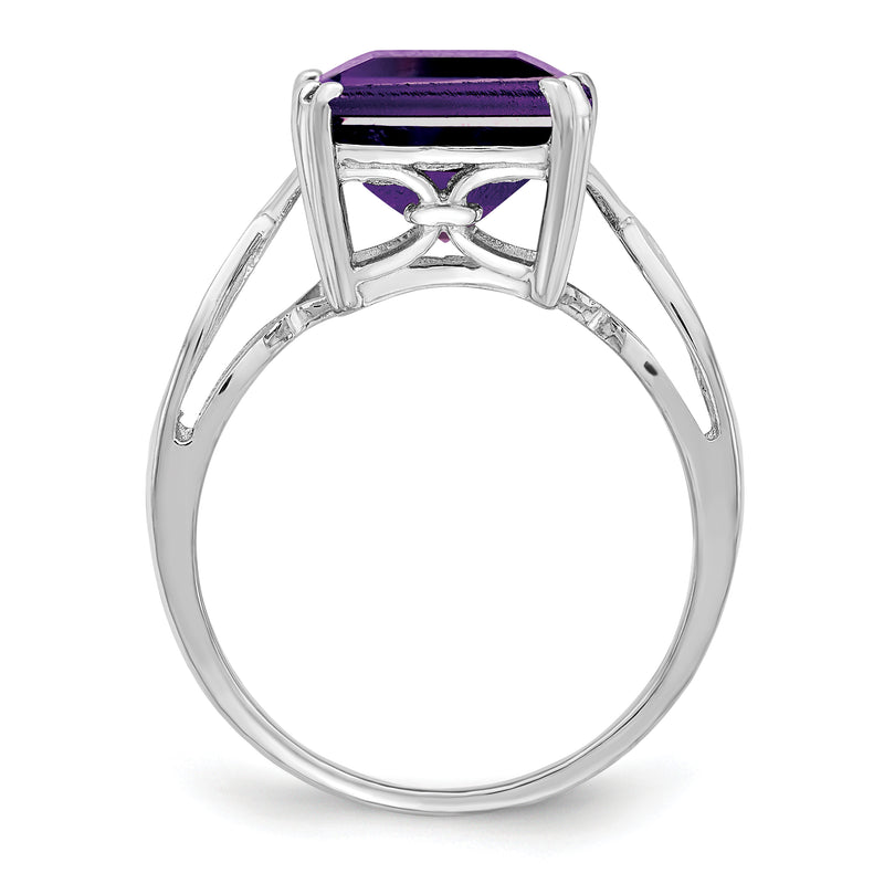 Sterling Silver Rhodium Plated Amethyst Ring