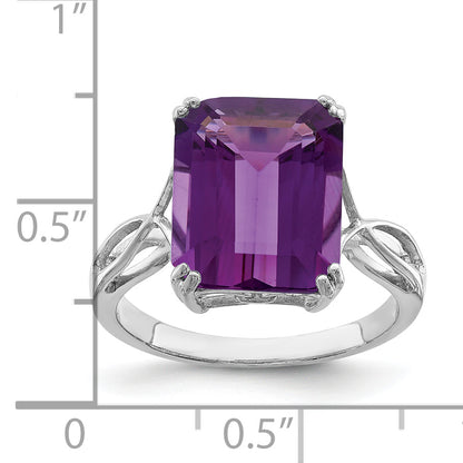 Sterling Silver Rhodium Plated Amethyst Ring