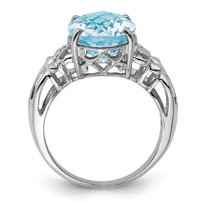 Sterling Silver Rhodium Checker Cut Sky Blue Topaz Ring (Size 7 Only)