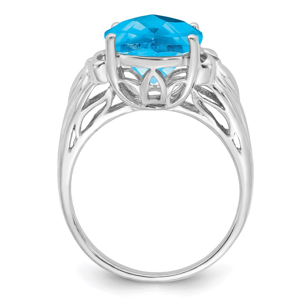 Sterling Silver Rhodium Oval Checker Cut Blue Topaz Ring (Size 7 Only)