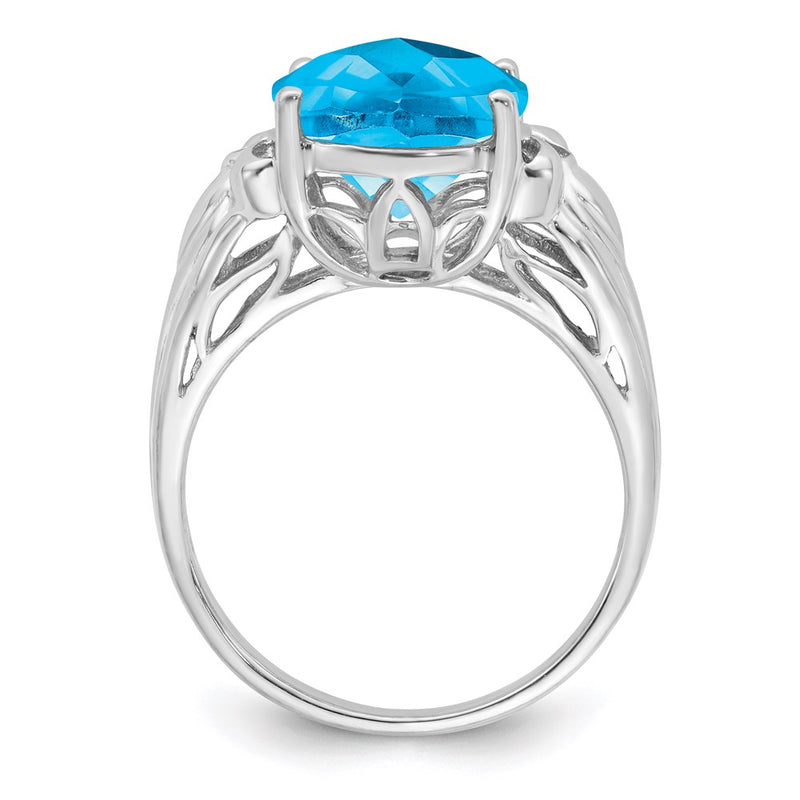 Sterling Silver Rhodium Oval Checker Cut Blue Topaz Ring (Size 7 Only)