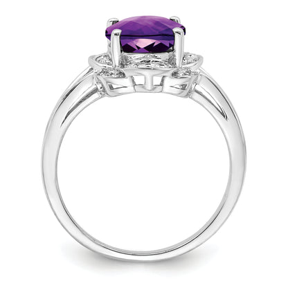 Sterling Silver Rhodium Plated Diamond & Amethyst Ring (Size 8 Only)