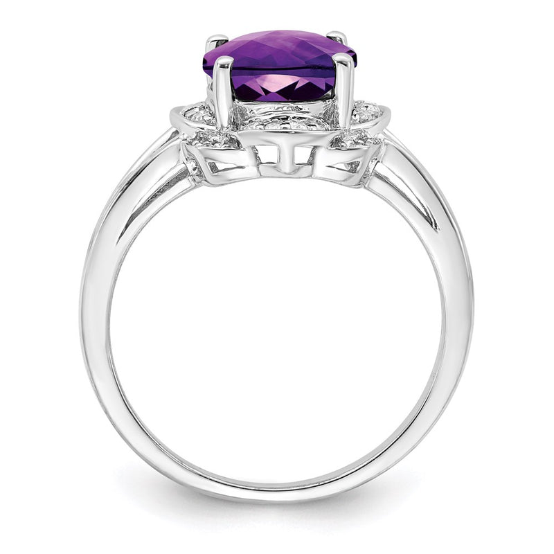 Sterling Silver Rhodium Plated Diamond & Amethyst Ring (Size 8 Only)