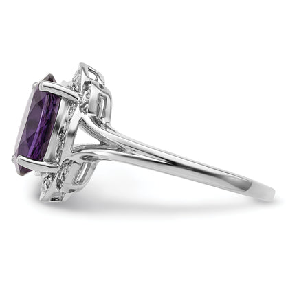 Sterling Silver Rhodium Plated Diamond & Amethyst Ring (Size 8 Only)