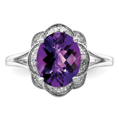 Sterling Silver Rhodium Plated Diamond & Amethyst Ring (Size 8 Only)
