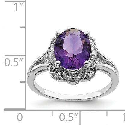 Sterling Silver Rhodium Plated Diamond & Amethyst Ring (Size 8 Only)