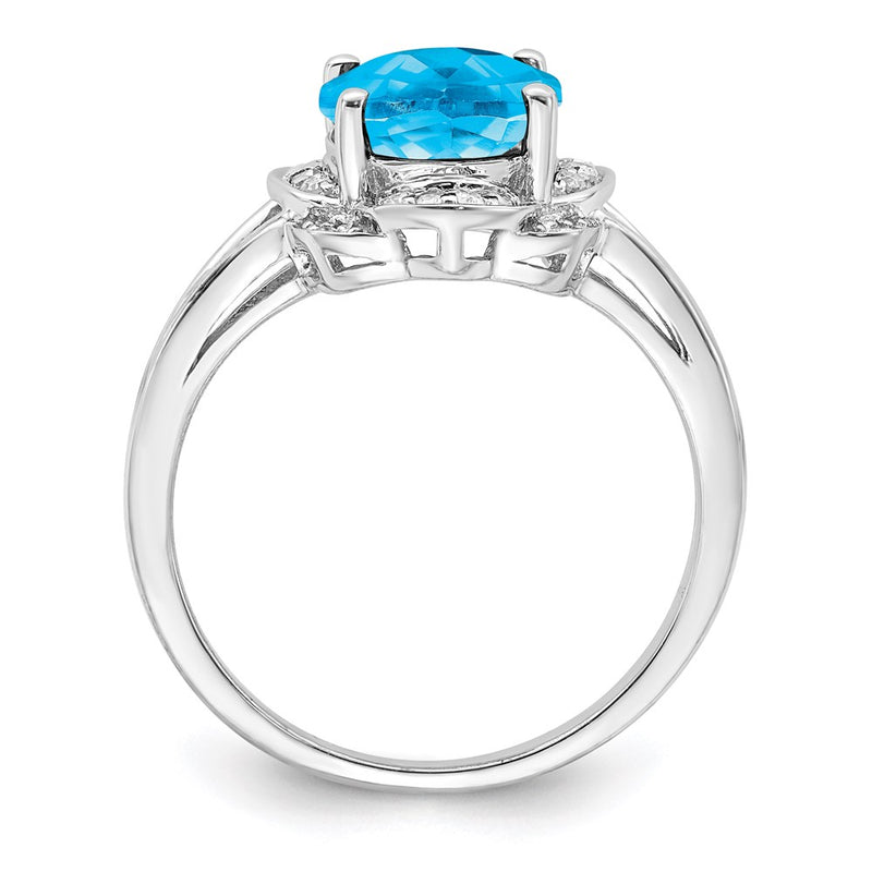 Sterling Silver Rhodium Diamond & Blue Topaz Ring (Size 8 Only)