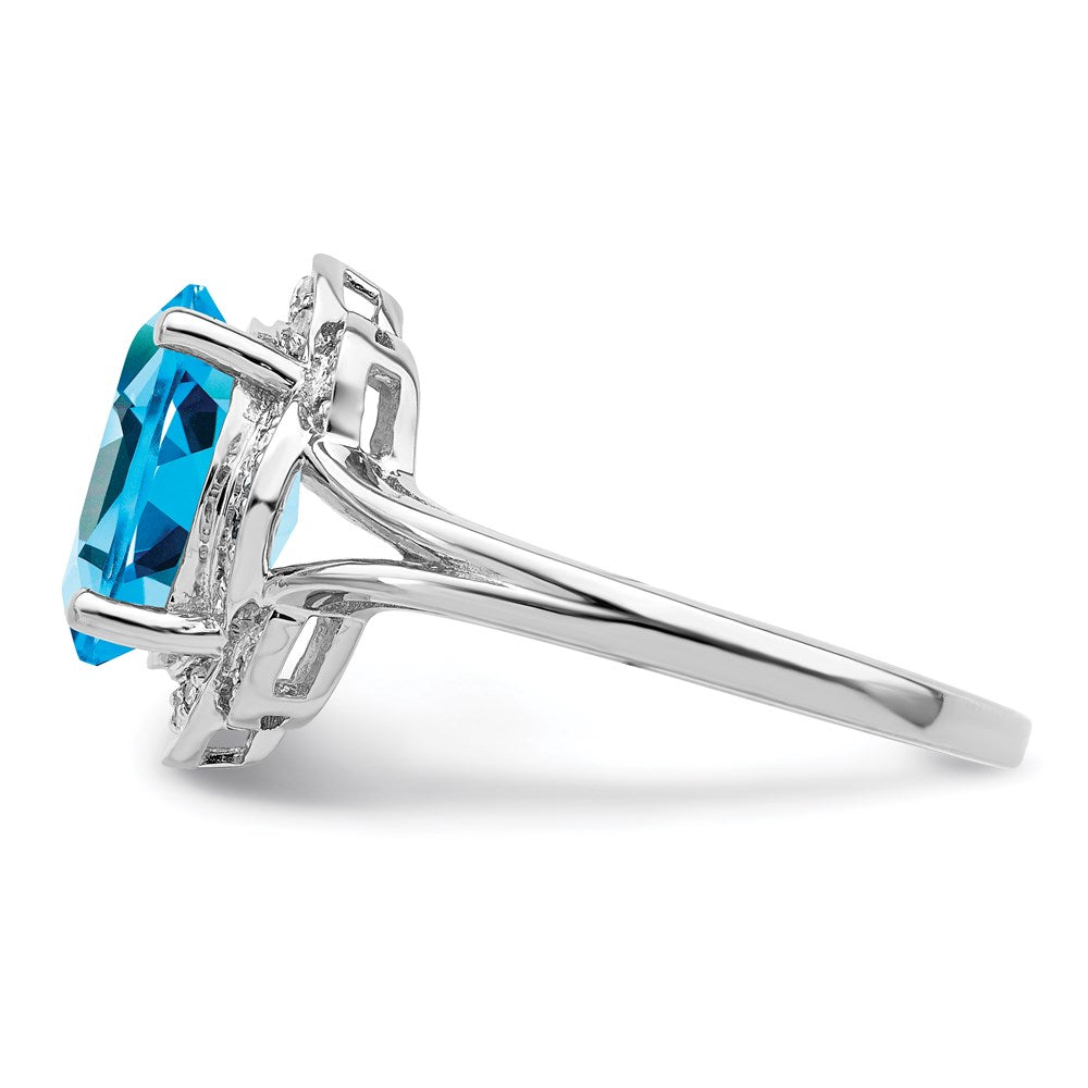 Sterling Silver Rhodium Diamond & Blue Topaz Ring (Size 8 Only)