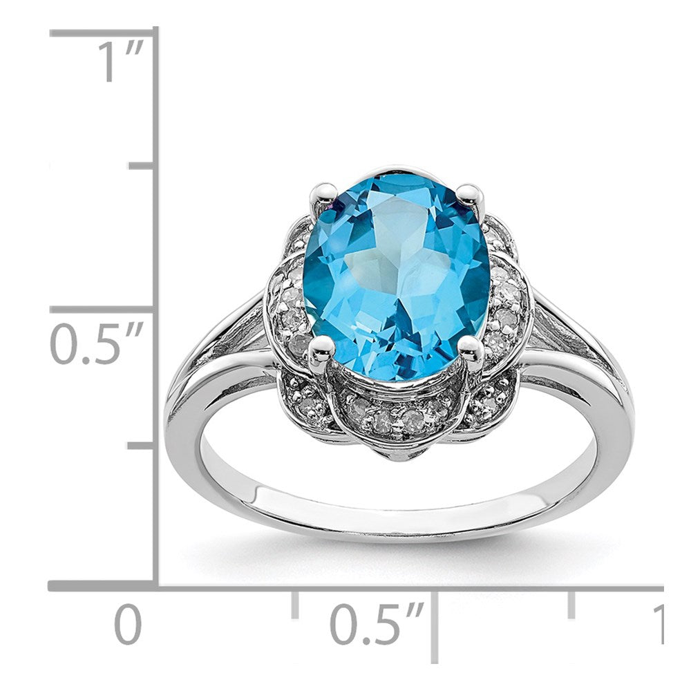 Sterling Silver Rhodium Diamond & Blue Topaz Ring (Size 8 Only)