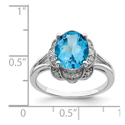 Sterling Silver Rhodium Diamond & Blue Topaz Ring (Size 8 Only)