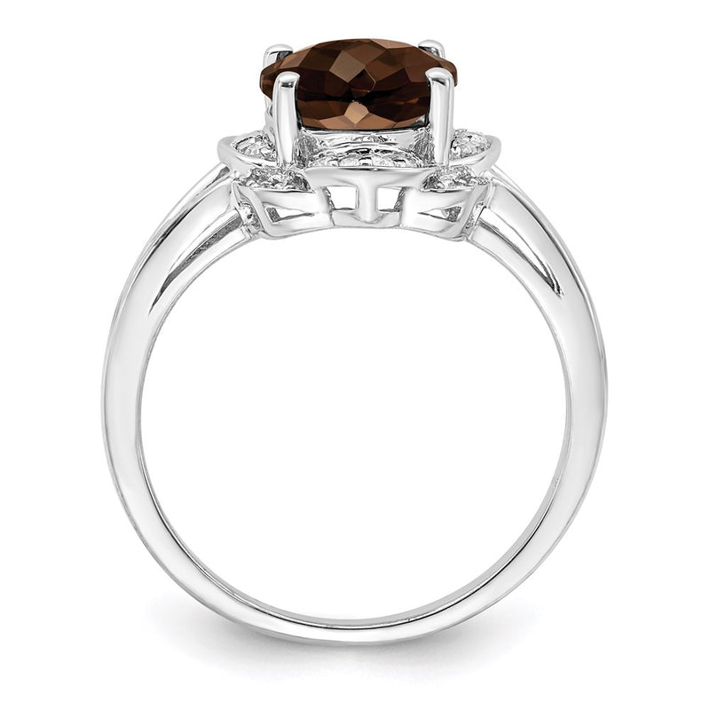 Sterling Silver Rhodium Diamond & Smoky Quartz Ring (Size 6 Only)