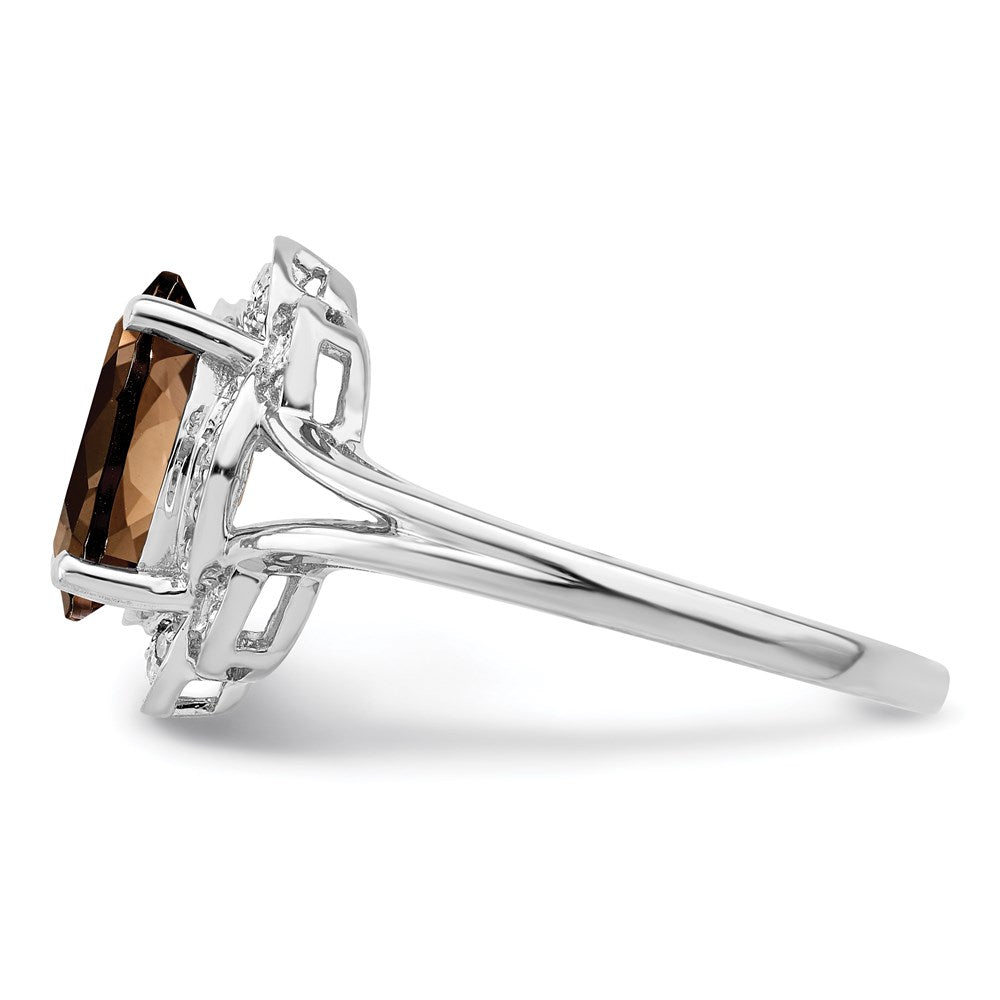 Sterling Silver Rhodium Diamond & Smoky Quartz Ring (Size 6 Only)