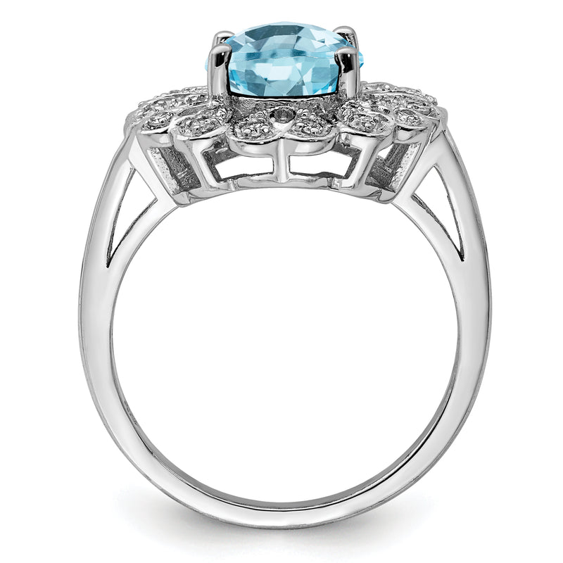 Sterling Silver Rhodium Diamond & Checker Cut Sky Blue Topaz Ring (Size 7 Only)