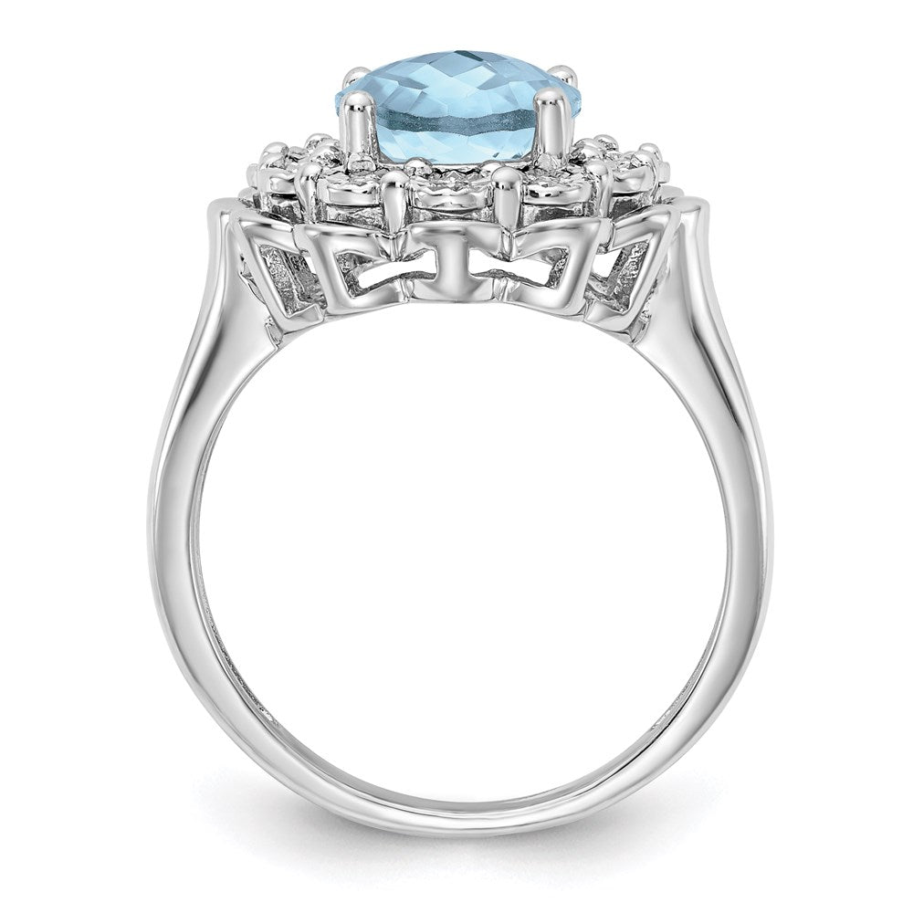 Sterling Silver Rhodium Diamond & Checker Cut Sky Blue Topaz Ring (Size 7 Only)