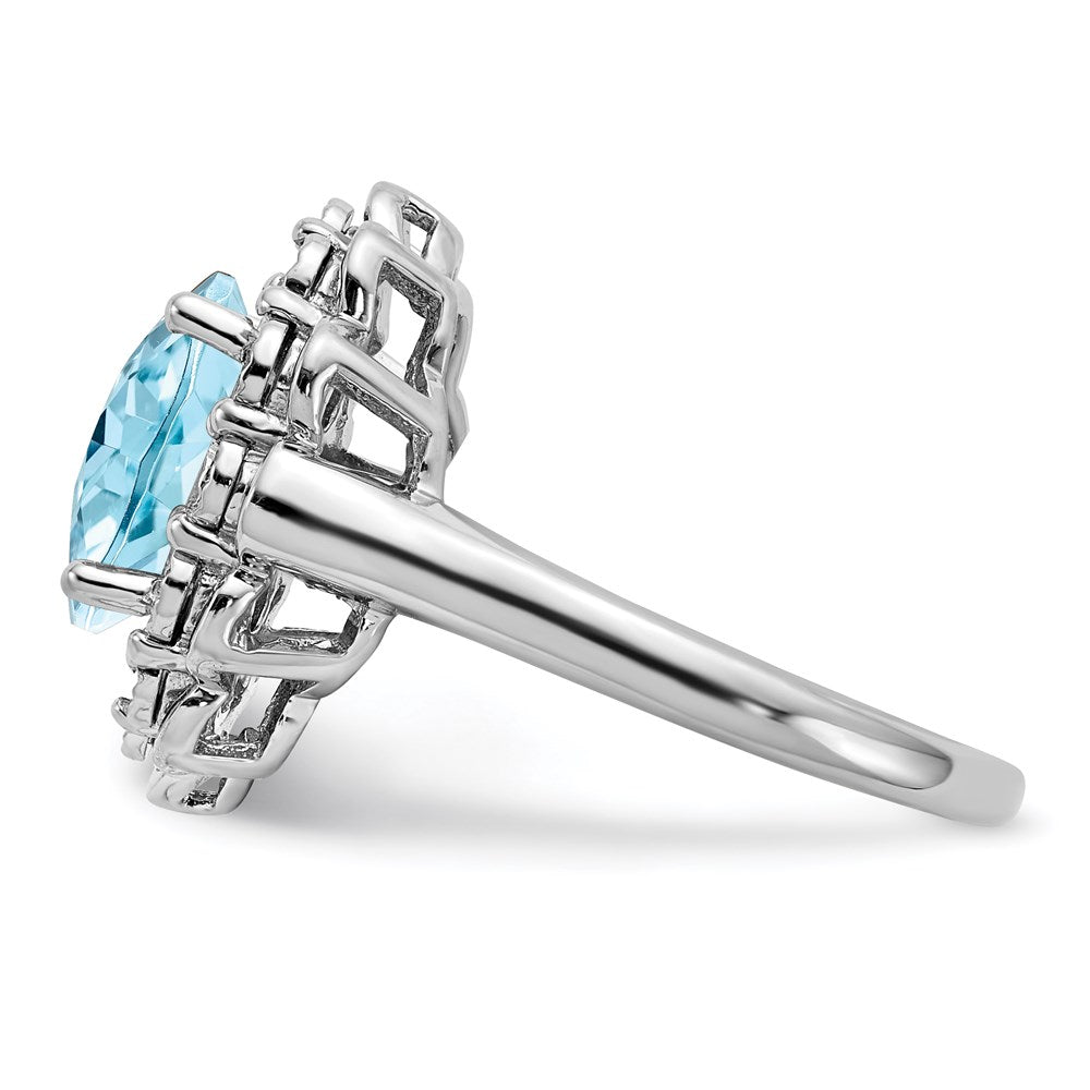 Sterling Silver Rhodium Diamond & Checker Cut Sky Blue Topaz Ring (Size 7 Only)