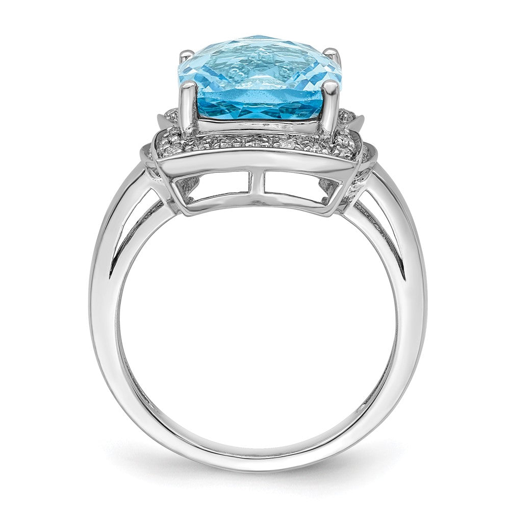 Sterling Silver Rhodium Diamond & Checker Cut Sky Blue Topaz Ring (Size 7 Only)