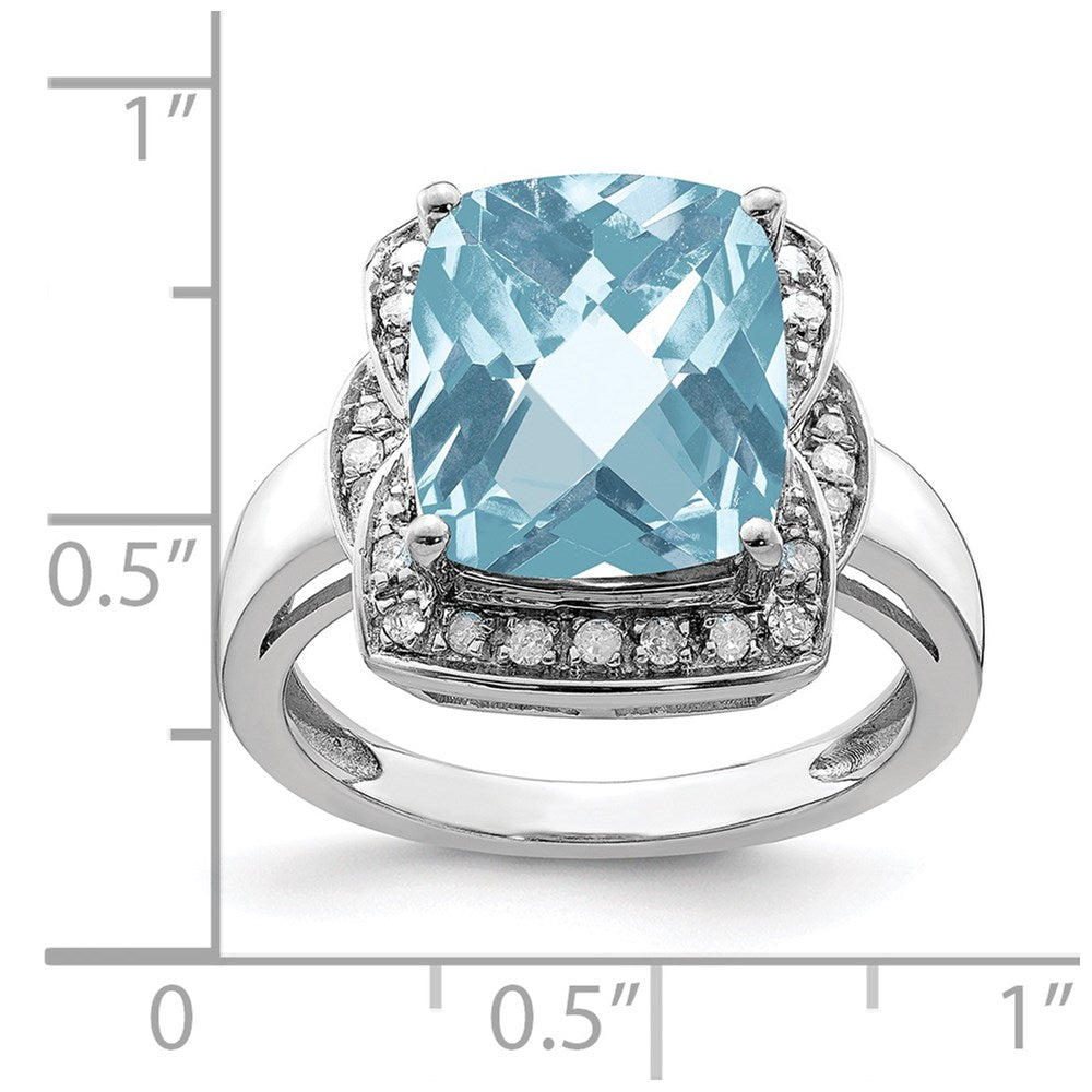 Sterling Silver Rhodium Diamond & Checker Cut Sky Blue Topaz Ring (Size 7 Only)