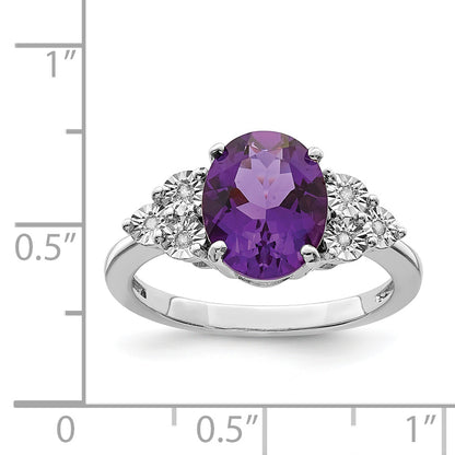 Sterling Silver Rhodium Plated Diamond & Amethyst Ring