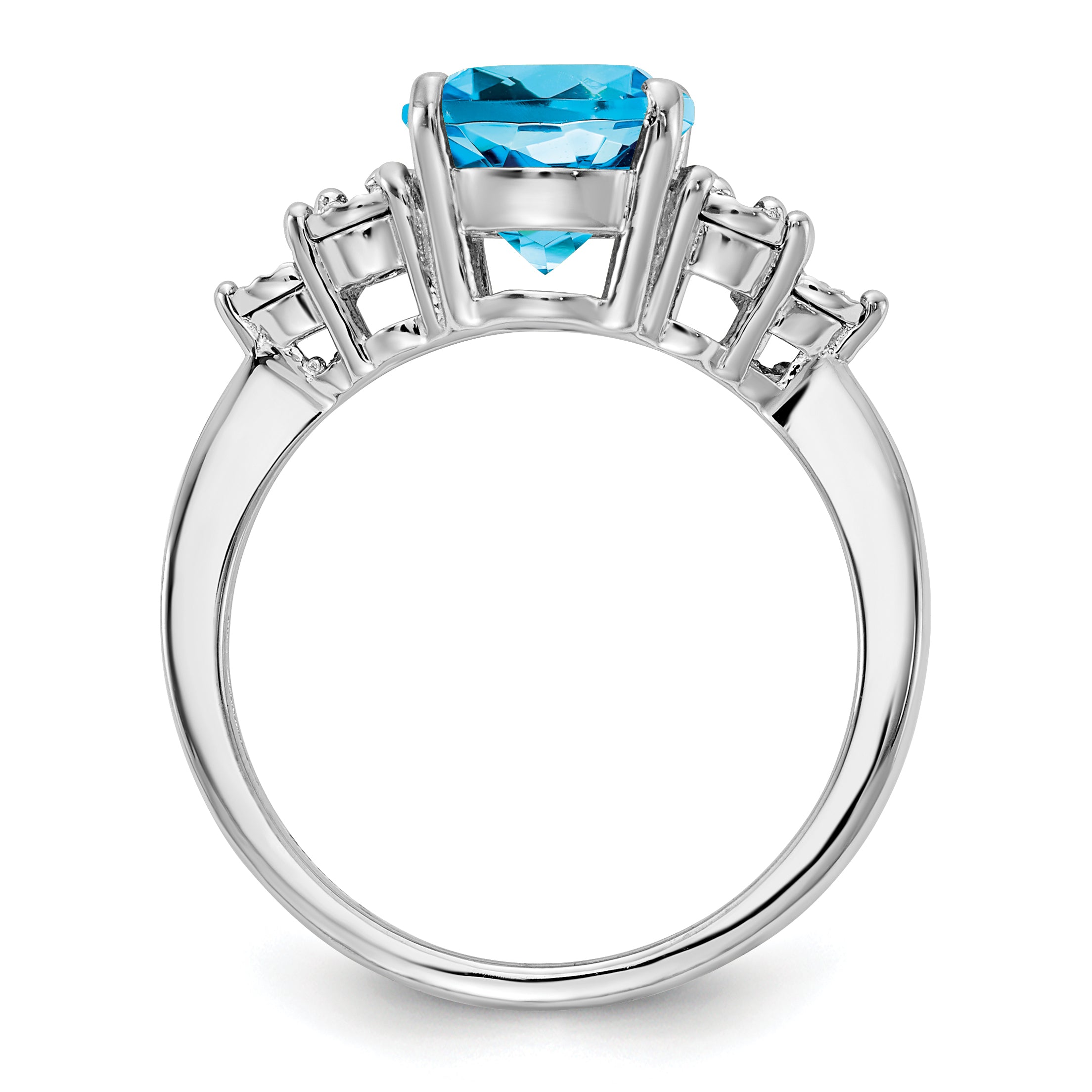 Sterling Silver Rhodium Diamond & Blue Topaz Ring