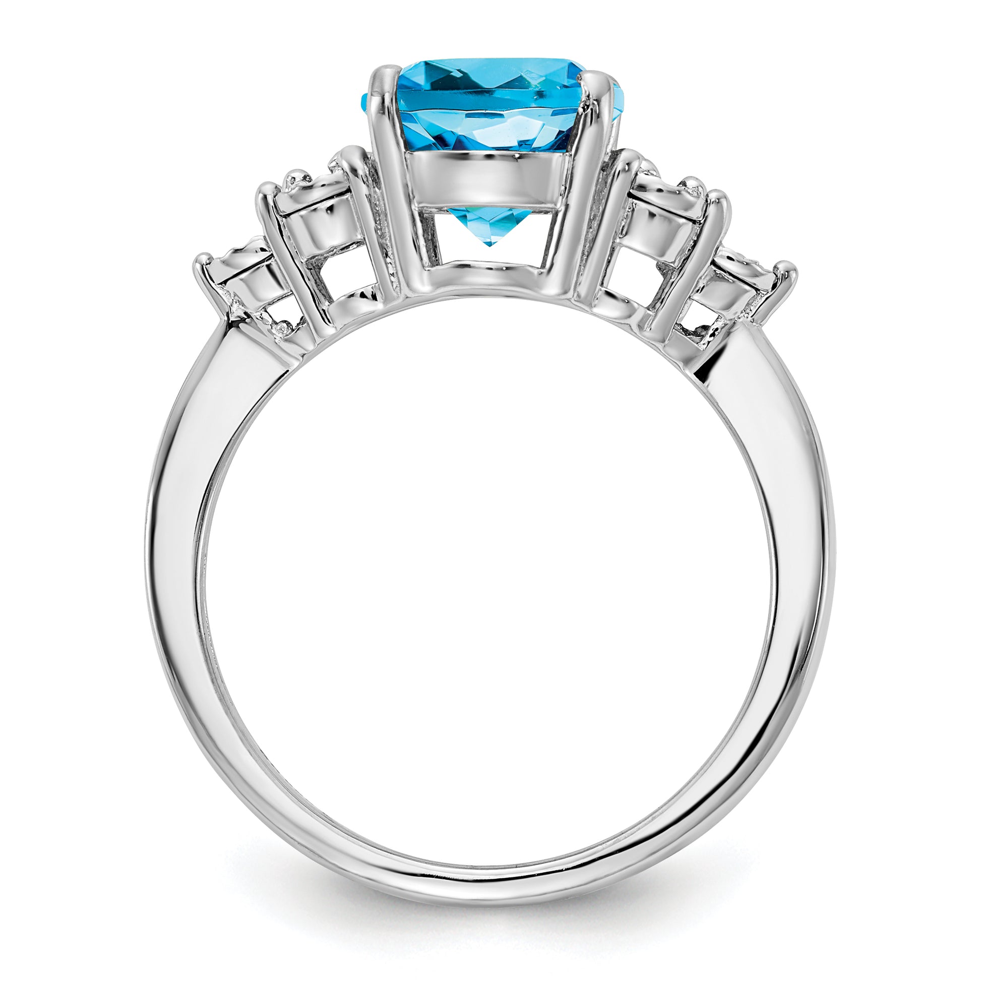 Sterling Silver Rhodium Diamond & Blue Topaz Ring