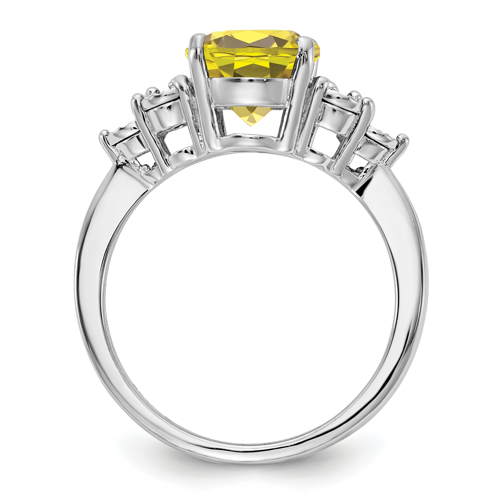 Sterling Silver Rhodium Diamond & Lemon Quartz Ring