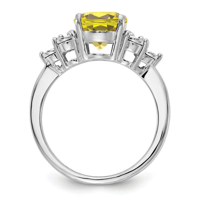 Sterling Silver Rhodium Diamond & Lemon Quartz Ring