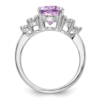 Sterling Silver Rhodium Diamond & Pink Quartz Ring