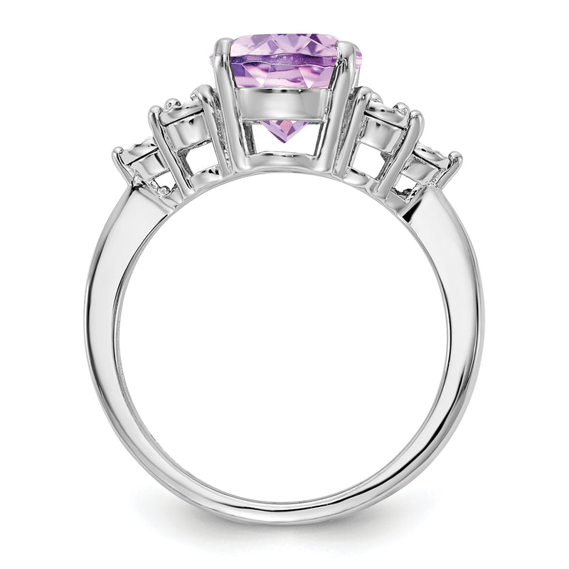 Sterling Silver Rhodium Diamond & Pink Quartz Ring