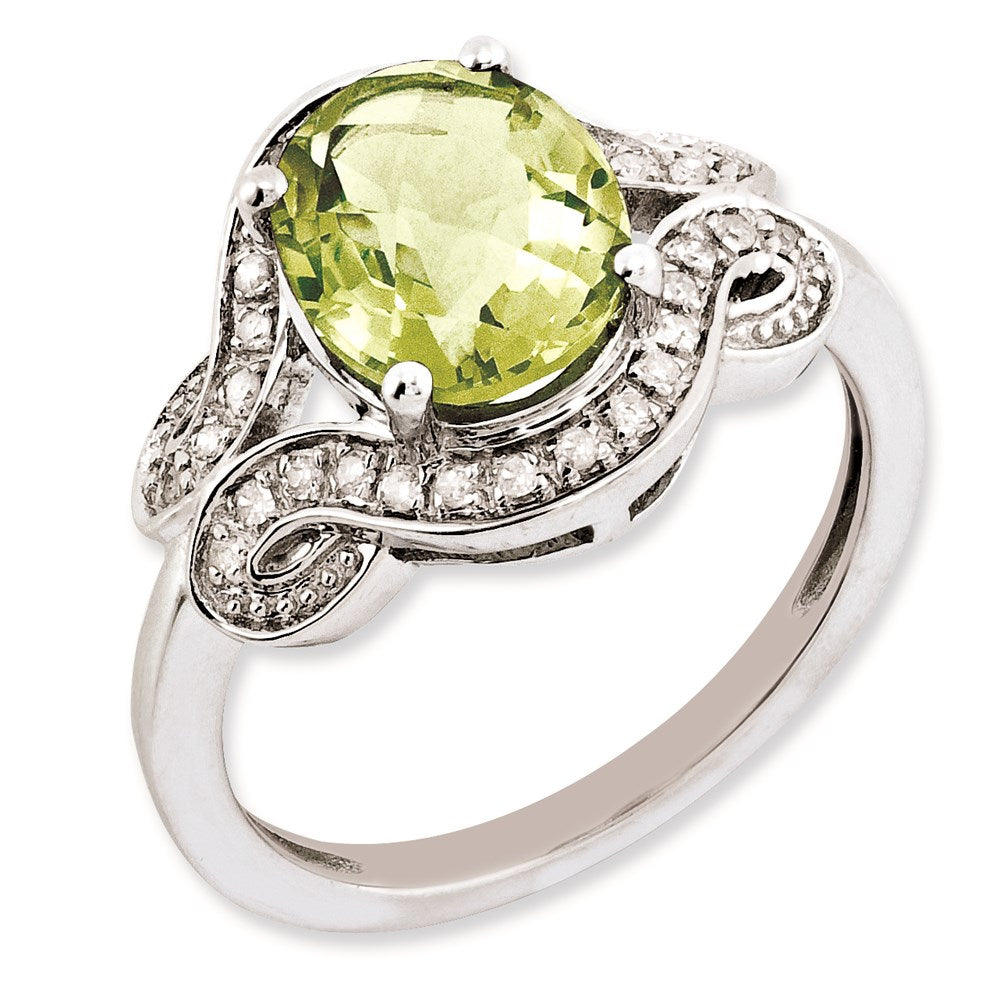 Sterling Silver Rhodium Plated Diamond & Lemon Quartz Ring