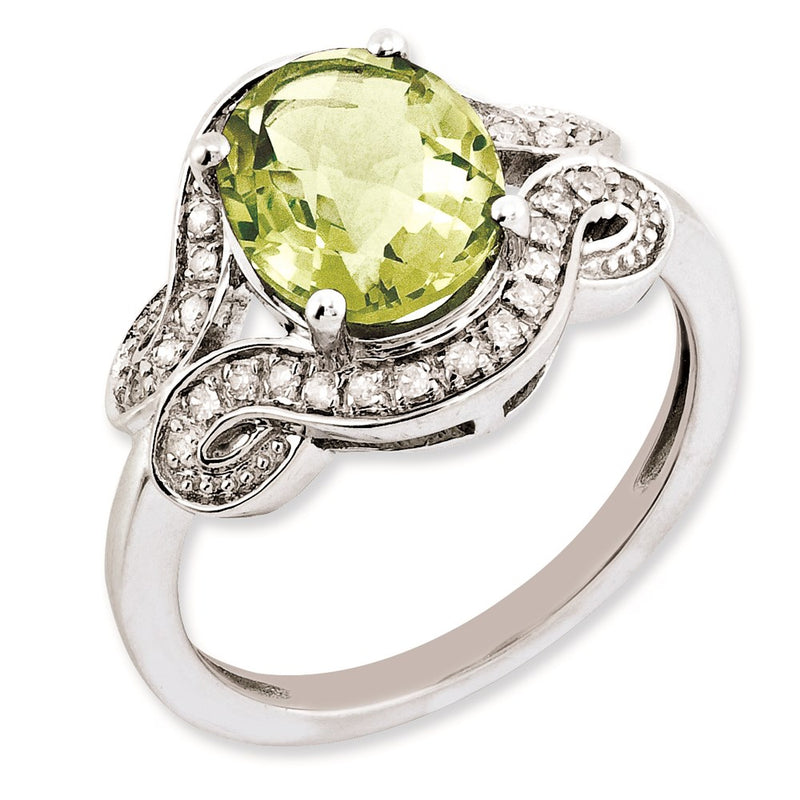 Sterling Silver Rhodium Plated Diamond & Lemon Quartz Ring